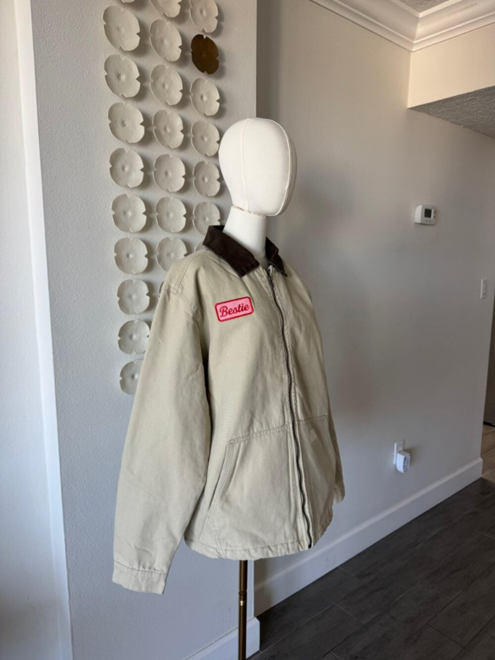 Workwear Chore Jacket Canvas Quilted Lined Tan Utility Jacket Size L NWT - Picture 4 of 7